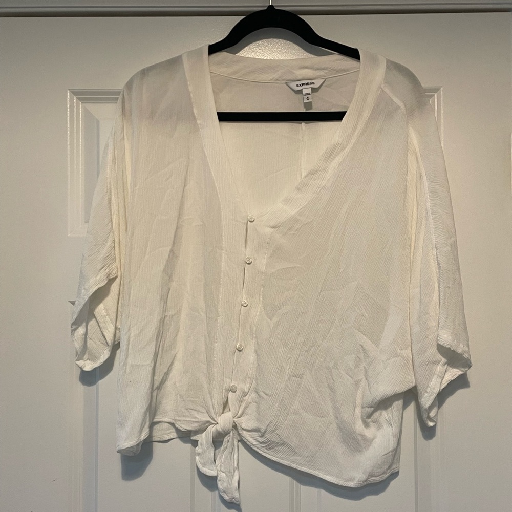 Express tie front white top